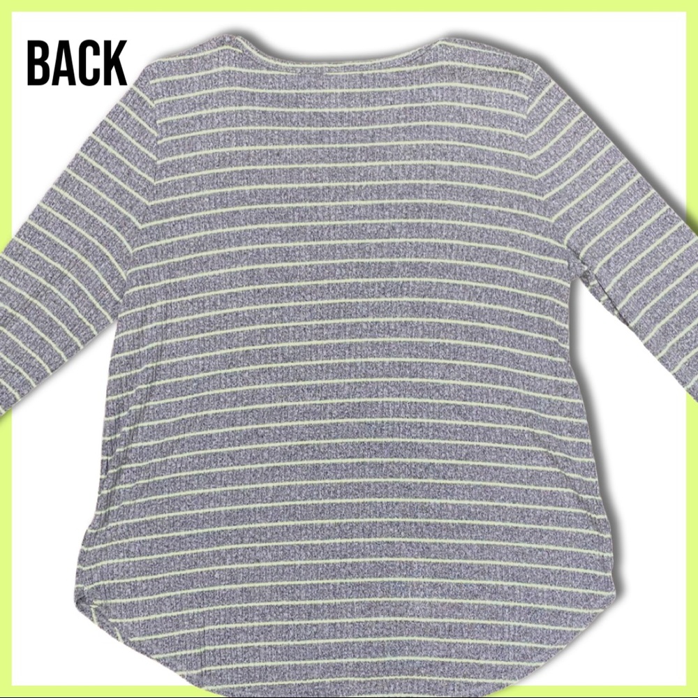 Flowy Soft Gray Long Sleeved Knit Neon Green Striped Shirt - Picture 5 of 7